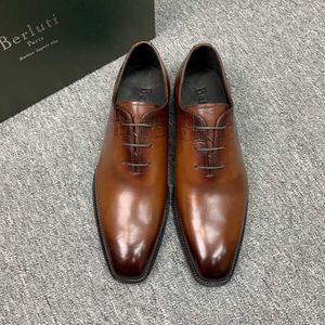 Designer Berluti vestido sapatos de couro tênis de couro masculino berluti's masculino venezia couro pintado à mão Oxford Shoes Crocodile Pattern Lace Up Up