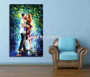 Paintings Romantic Lover Walking Snuggle Happy Kiss 100% Handpainted Palette Knife Oil Painting Canvas Handing for Hotel Office Home Decor