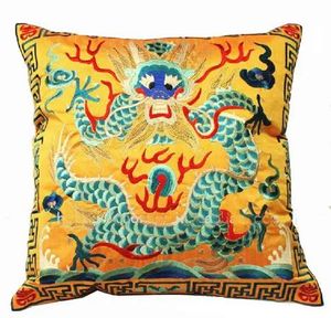 Travesseiro Bordado Vintage Dragão Chinês Capa de Almofada Sofá Cadeira Étnica Almofada Home Decorativa Cetim Fronha 43x43 cm 55x55 cm