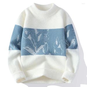 Men's Sweaters 2023 Winter Grass And Wood Printed Sweater Men Half Turtleneck Hip Hop Top Quality Pull Homme Thick Warm Mens Pullovers