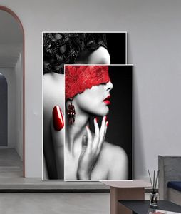 Modern Fashion Sexy Red Lips Canvas Pintura de mulheres pôsteres e impressões da sala de estar de sala de estar de parede de parede imagens em casa decoramento9328024