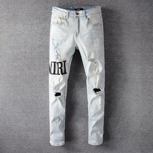 Jeans de streetwear de rua casual Black Slim Fit Men Autumn Masculina Letter Jeans calças Trendy Dance Club Skinny S Toursers 28-40