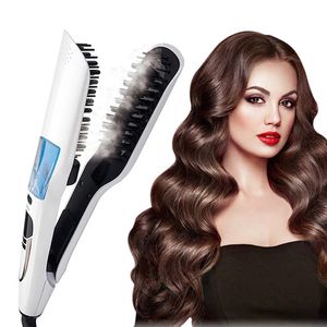 Professional Hair Straightener Brush Heating Hair Combs Dual Voltage Curling Iron Steam Flat Iron 231227