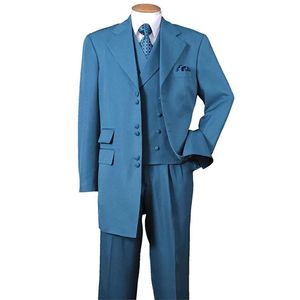 フォーマルブルー男性スーツルーズシングル胸のノッチラペルプラスサイズ紳士3ピースジャケットパンツベストブレザーメンズ衣類231227