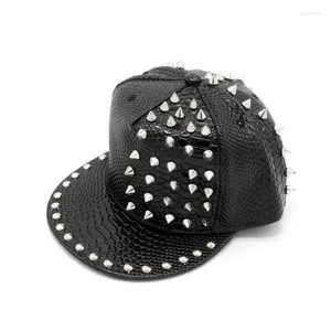 Boll Caps Korean Style Nitets Snakeskin Pu Leather Baseball Cap Men and Women Par Hip Hop Hat Flat Brim Wholesale