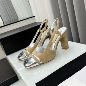 Luxury womens sandals spring summer channel designer sandals High-heeled dress shoes Fashion patent leather Pointed leather Black gray pink beige evening shoes