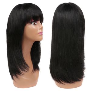 Straight Human Hair Wigs With Bangs Remy Brazilian Cute Bob Cut Human Hair Wig 100% Natural Bob Bangs Wig 231227