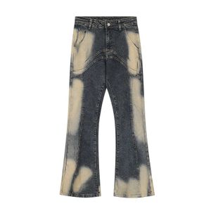 Women's Jeans Street Wear Irregular Patchwork Jeans Washed Vintage Distressed Slim Micro Flared Denim Pants Y2k Water Dyeing Horn Jean Hip Hop J231227