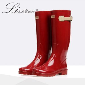 Rubber Boots For Women Rain Boots British Classic High Tube Waterproof RED Rainboots Hunt Shoes Wellingtons for women 231226
