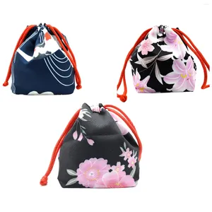 Kopplingspåsar Cherry Blossom Japanese DrawString Bag Packet Wedding Kimono Keychain Coin Purse Home Lunch Bento Storage Totes