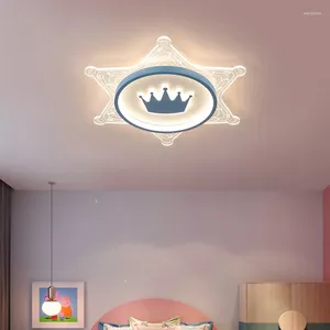 天井照明シンプルなモダンなクリエイティブチルドレン装飾LEDランプスタークラウンキッズベッドルームガールピンクの目の保護ライト