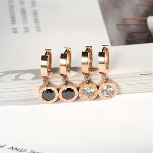 Yun Ruo Simple Fashion Roman Number Zircon Stud Earring Rose Gold Color Woman Gift Titanium Steel Jewelry Not Fade Drop Ship289i