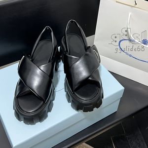 Pra Sandalen Designerin Frau Sandalen Plattform Slipper Monolith Gummi Sandale Luxus Sommerschnallen Gurt Patent Lederrutschen Klassiker Feste Muster Leinwand