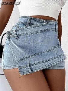Salia de jeans feminina Moda de verão irregular azul de cintura alta jeans Saias de jeans Ladies casuais y2k vintage A-line Short 231227