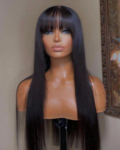 Peruker brasilianska raka mänskliga hår peruker med lugg full spetsar framfärgade peruker mänskligt hår för svarta kvinnor lång naturlig syntetisk peruk