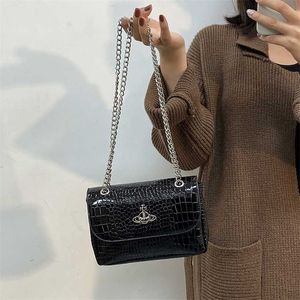 Tasarımcı çantası% 18 indirim Western İmparatoriçe Dowager Satürn Kadınlar İçin Küçük Meydan Yeni Moda Timsah Desen Zinciri Omuz Çok yönlü Crossbody Telefon Çantası