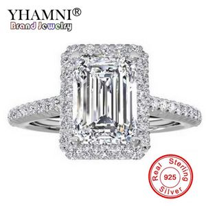 Yhamni Fashion 100% Oryginał Pure Silver 925 Pierścień Luksusowy Big 8 mm 5A 5A Cyrronia Pierścionki zaręczynowe Kryształowa biżuteria dla kobiet ZR999174p
