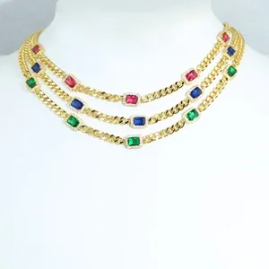 Цепочки в стиле хип-хоп Майами, кубинское звено, ожерелье для женщин, ледяной геометрический квадратный цирконий, 5 мм, камень, золотой цвет, модные украшения
