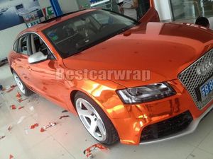 Klistermärken stretchbar orange krom vinyl wrap bil wrap luft bubbla gratis flexibel krom wraps fordon enkelt installera krom folie 1.52x20m/rull