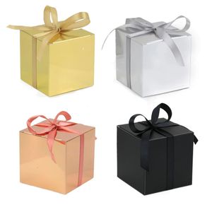 10 pieces of gold and silver paper candy box square chocolate gift packaging box baby shower birthday party Christmas wedding decoration 231227