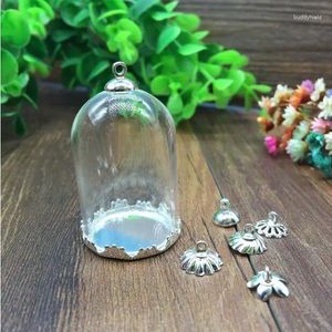 Pendant Necklaces 5sets/lot 38 25mm Tube Glass Globe Silver Color Crown Base With 8mm Cap Vial Fashion Dome