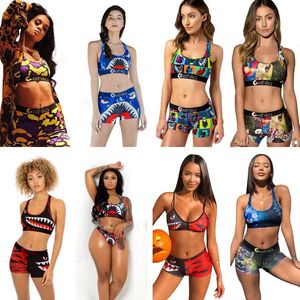 Swimwears Swimwear Women binds Bh +Shorts Swimming Trunk Pants 2 Piece Tracksuit Patchwork Shark Camo Swimsuit Bikini Set E22908