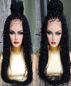 Длинные черно-коричневые парики с косой цвета для чернокожих женщин, кружевная передняя косичка, плетеные парики из синтетических волос, кудрявый вьющийся кружево fron1513258