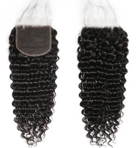 HD Lace Closure Deep Wave الطبيعية البرازيلية البرازيلية البشرية البشرية 5 × 5 إغلاق الدانتيل السويسري مع شعر الطفل جزء المبيض مجعد 5830152