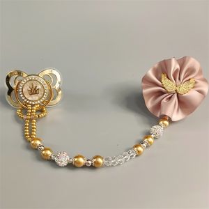 Dockbling Glam Luxury S Gold Pacifier Personligt namn Dummy någon bild Initial Letter Pearly Marble Soother Clips 231226