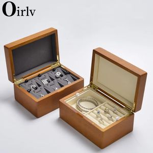Oirlv retro твердые ювелирные украшения квадратный деревянный деревянный кольцо с серьги из организации, ящик для хранения многофункциональных ювелирных украшений.