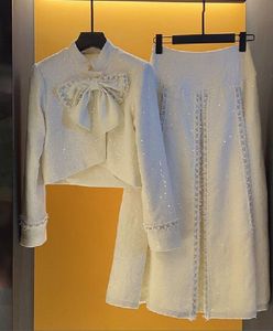 24-Роскошный комплект женской одежды, комплект дизайнерской юбки, осенне-зимний жакет-кардиган, короткая юбка-юбка, элитный комплект из двух предметов, комплект винтажной юбки