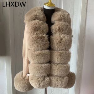 Kobiety Faux Fur Knit Sweter sweter Spring Spring Autumn Elegancki dzianin ze sztucznym futrem kołnierzem damski płaszcz mody 231226