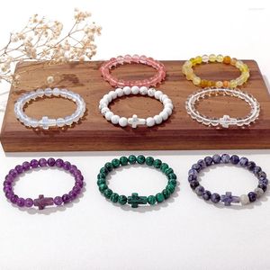 Strand 8mm Natural Stone Cross Shape Charm Bracelets Opalites Malachites Matte Bangle Women Men Yoga Jewelry