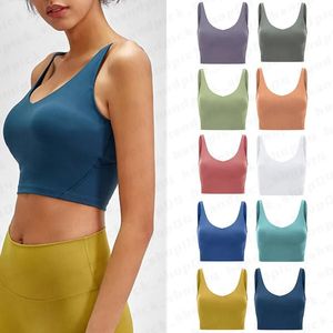 2024 Lu Lu Canotta da donna Outfit Top senza maniche Top U Indietro Reggiseno sportivo Tessuto liscio Allenamento Esercizio Camicie Yoga Crop Top con reggiseno incorporato