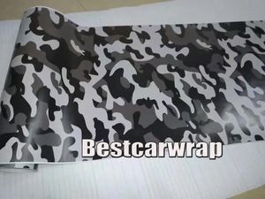 Klistermärken White Black Grey Camo Car Wrap Vinyl With Air Release Gloss/ Matt Snow Camouflage som täcker grafik Auto som täcker styling 5x32/ 67/