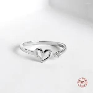 Cluster Rings LKO Real 925 Sterling Silver Sweet Hollow Heart Adjustable Opening Ring For Women Crystal Girl Luxury Jewelry Gift