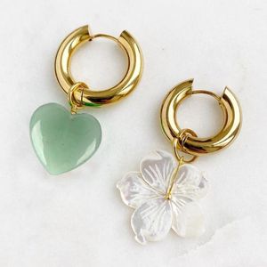 Dangle Earrings天然石クォーツクリスタルターコイズティガーアイオパールアベンチュリンチャームハートシェルフラワーチャームペンダント女性用