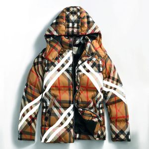 Parkas jaqueta masculina de algodão para baixo, macacão de inverno bege xadrez marca à prova de intempéries gola alta trench coat homens e mulheres com ca europeu