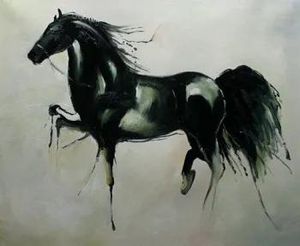 Dipinti Astratti Cavallo nero Pittura a olio di arte animale fatta a mano su tela Qualità museale Multi dimensioni zhon