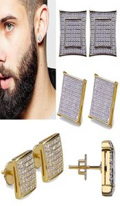 18K Real Gold Hiphop CZ Zircon Square Stud Earrings 0716cm for Men Women and Girls Gifts Diamond Earrings Studs Punk Rock Rappe4891261