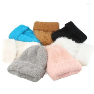 Berets Fur Beanie Hat Soft Warm Fluffy Winter Hats For Women Angora Knitted Skullies Beanies Female Bonnet Woman Knit Cap