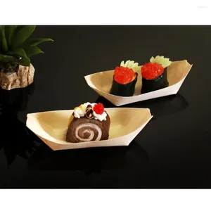 Dostępne zastawy stołowe 50pcs płyty drewniane serwujące taca sushi łodzi sushi do deserów przekąski (6x4x2cm)