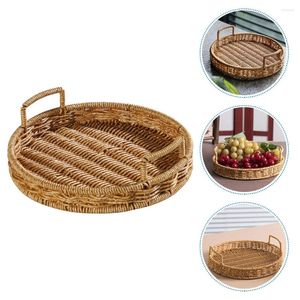 Conjuntos de louça de vime Cesta de pão de tecelagem Titular tecido de armazenamento para bandejas de serviço de cozinha