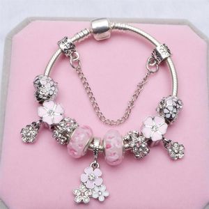 Charme pulseira 925 pulseiras de prata rosa charme contas pingente apto para corrente de cobra jóias diy com caixa de presente ou nylon bag294b