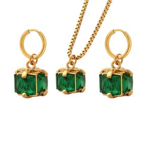 Luxurious Designer Jewelry, Personalized Emerald Zircon Necklace Pendant Earrings Jewelry Set, Gold-plated Titanium, Clearance Valentine's Day Gifts, Love Gifts