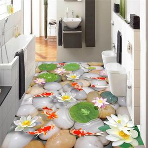 Wallpapers lotus carpa piso mural hd flores à prova dwaterproof água banheiro cozinha pvc papel de parede autoadesivo adesivo pintura piso