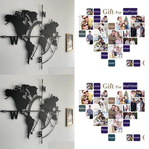 Adesivos de Parede Mapa Mundial Arte Metal Bússola Design Pendurado Decoração para Home Office Sala de Aula e Sala de Estar Acessórios Drop Deliv Dh0St