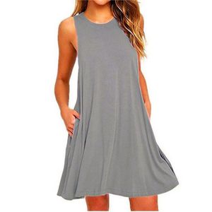 Summer Vestidos Women Casual Swing T-Shirt Dresses Beach Cover Up With Pockets Plus Size Loose T-shirt Dress