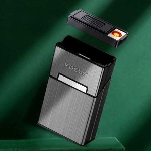 Metal Electric Removable Cigarette Case Lighter USB Charging Outdoor Waterproof Windproof Flameless Tungsten Lighter Men's Gifts