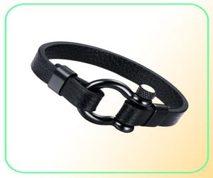 Mensor Rostfritt stål Skruv Post Ancla Shackles läderarmband i svart nautisk sjöman surfare armband armbandsmycken 9953122